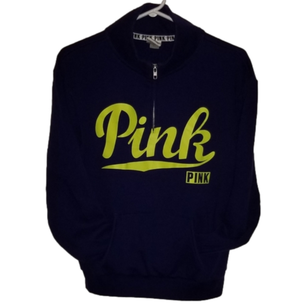 Victoria Secret Pink Blue Sweatshirt Front Pouch No Hood Size XS